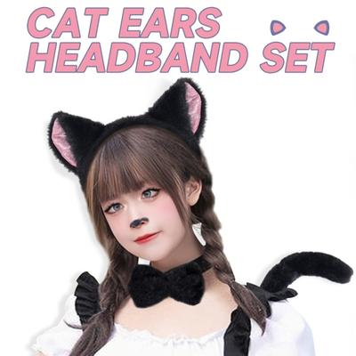 1 juego de guantes de gato para cosplay con pajarita, cola y diadema ajustable, suave felpa, accesorio para actuaciones de Halloween, accesorios para sesiones de fotos y exposiciones de cómics