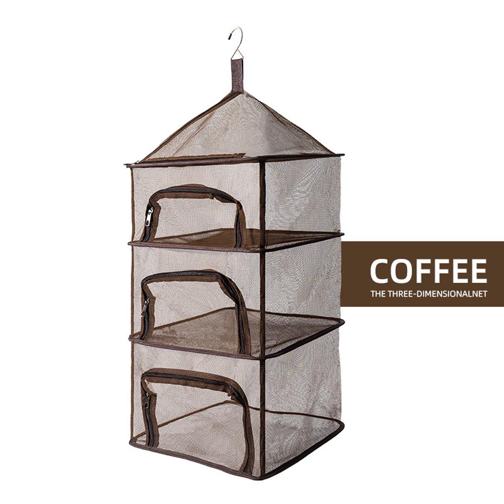 Outdoors Drying Net Foldable Drying Rack 4 Layers Fish Mesh with U-Shape Zippers and Hooks for