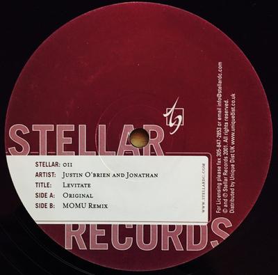 Disque 12 pouces JUSTIN O'BRIEN & JONATHAN - Levitate 011 Stellar 2001 US Danse & Electronica Occasion