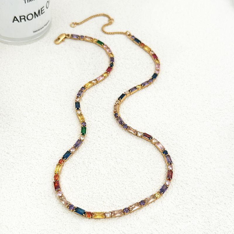 Full Diamond Retro Style Necklace Sweet Romantic Color Zircon Bracelet Personality Niche Women