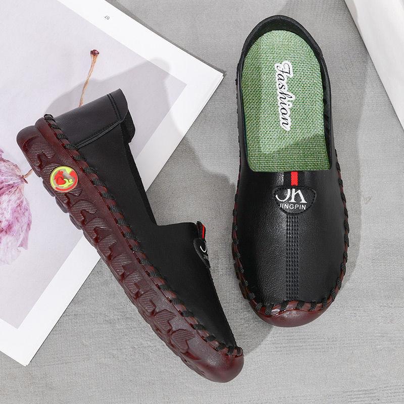 Толстая подошва балетки корейская обувь для женщин удобные кожаные мокасины без застежек для беременных женщин ортопедическая обувь для широкой стопы женские мокасины CN 42 чёрный 2698₽