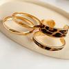 Gold Tone Geometric Leopard Print Layered Open Cuff Bracelet Minimalist Vintage Style Womens Fashion Jewelry
