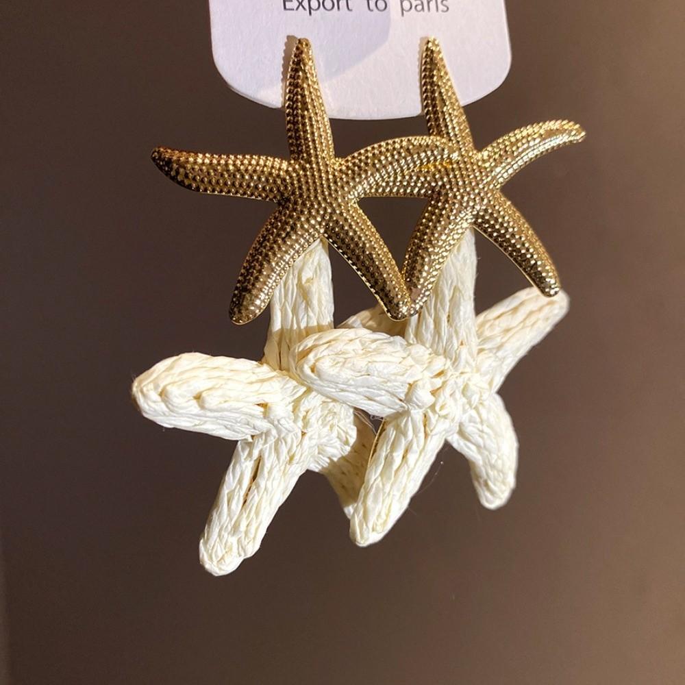 Elegant Starfish Ear Pendant Raffia Grass Star Dangle Earrings Starfish Earrings  Summer
