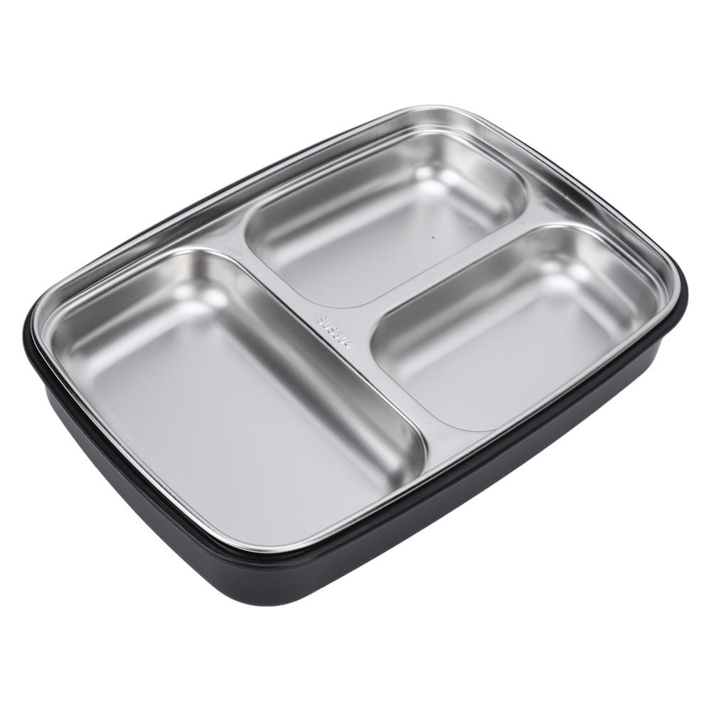 3 Compartment Insulated Lunch Box 304 Stainless Steel Food Storage Container  For Picnics