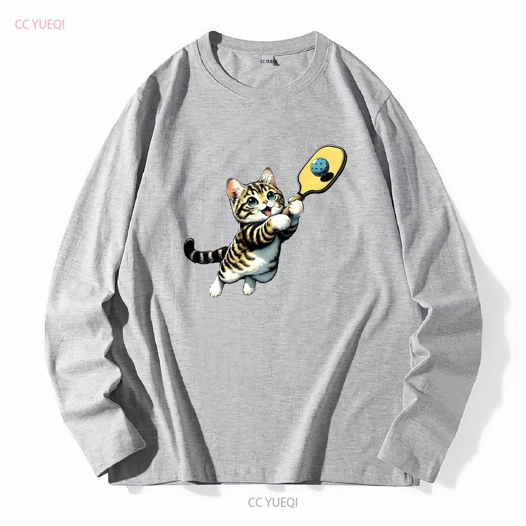 Funny Kitten Playing Pickleball Cute Cat Player T Shirt Sweat Vintage Washed Casual Top For Everyday Wear Streetwear Vintage