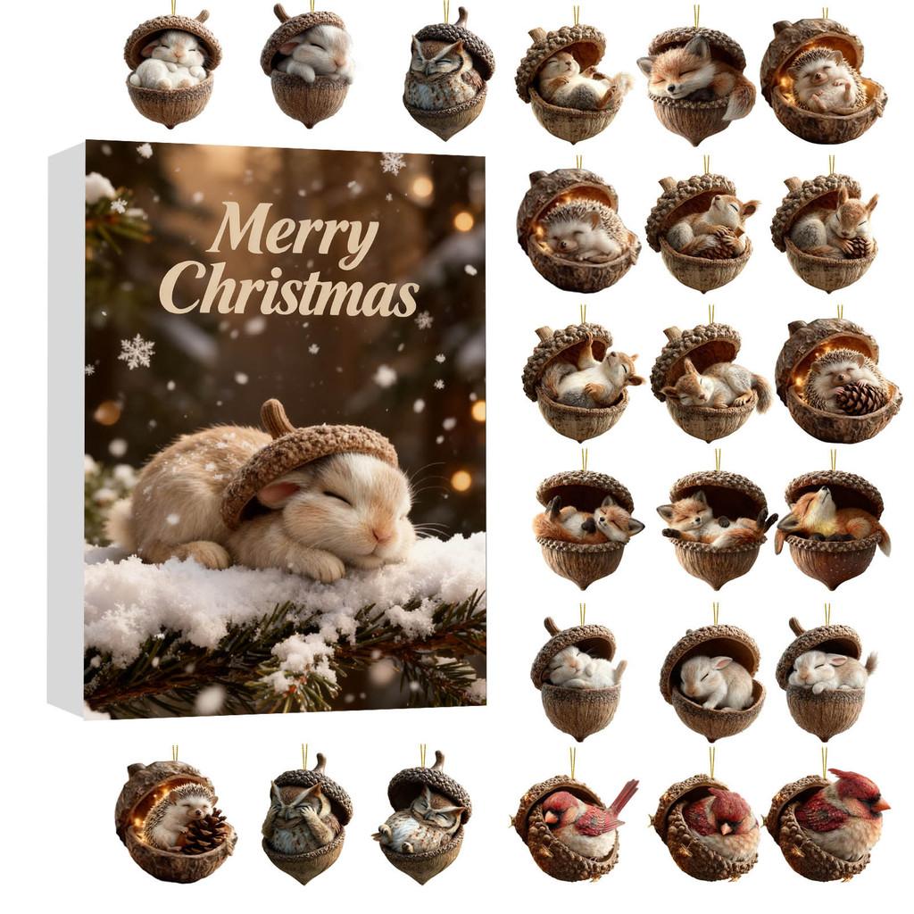 Weihnachts-Tier-Adventskalender Acryl-Hängeornament Geschenk für Kinder und Freunde
