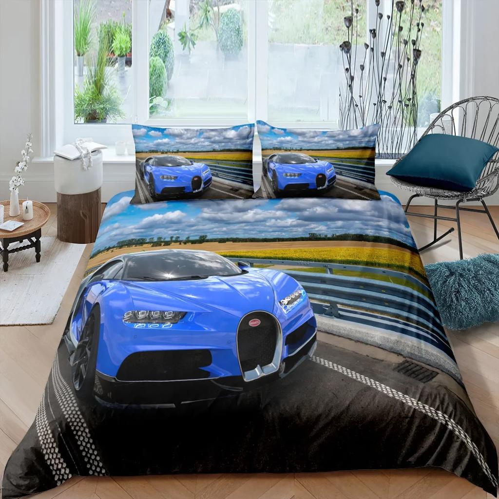 Bedding Set 2/3pcs 3D Racing Car Print Duvet Cover Set Polyester Quilt Cover Pillowcase Single Queen Twin King Size for Boys Men
