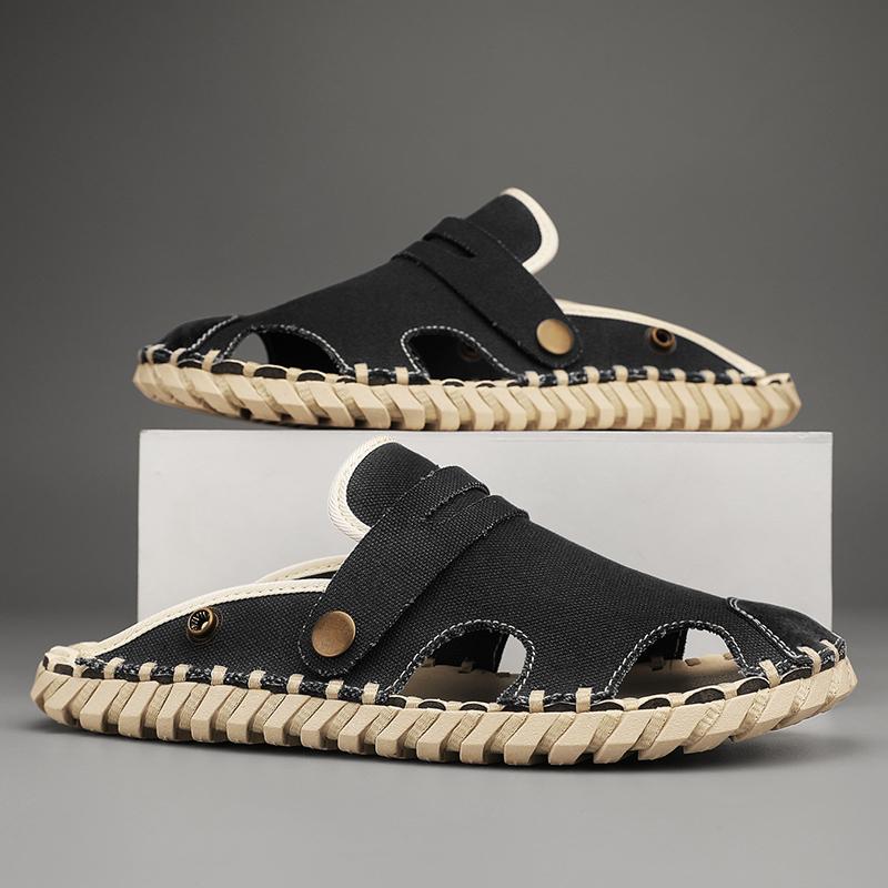 Popular Summer Men's Slippers Handmade Soles Comfortable Canvas Shoes Men's Casual Shoes Flat Shoes Soft Soled Home Shoes