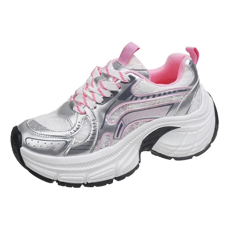 New Classic Luxary Women's Shoes Women's Casual Sneakers Non-slip Chunky Sneakers Mid Heel Pumps Lace Mesh Breathable Mesh Shoes