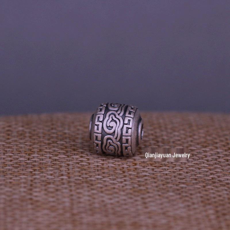 Sterling Silver 999 Round Beads with Retro Auspicious Clouds for DIY Handmade Bracelets and Necklaces