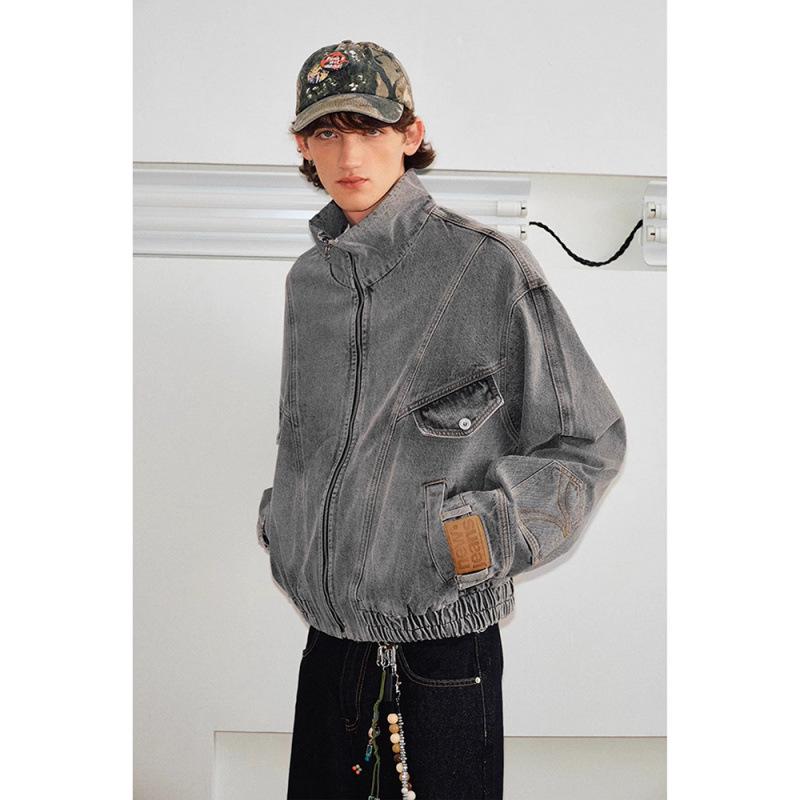 Men's Spring & Autumn Inverted Split Stand-Up Collar Deconstructed Denim Jacket