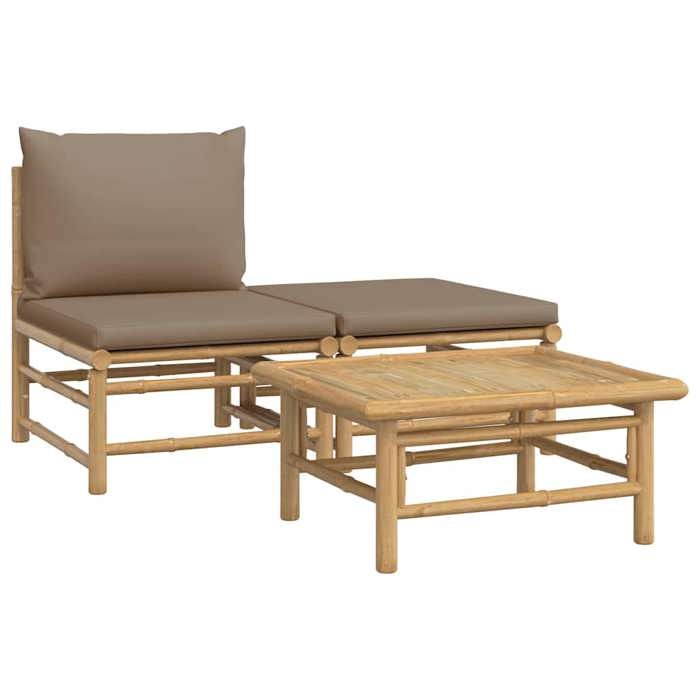 VidaXL Salon de jardin 3 pcs avec coussins taupe bambou 362283