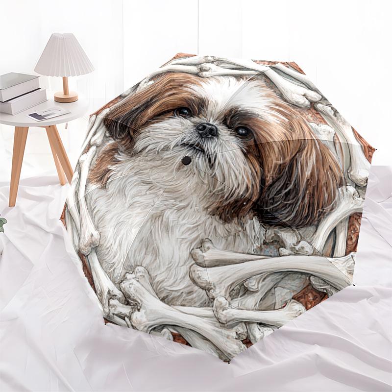 1 PC Automatic Folding Umbrella - Shih Tzu Pattern, Portable & Foldable Design with 8 Ribs, Christmas Birthday Gifts