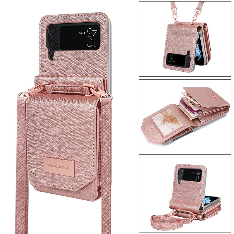 Crossbody Lanyard Leather Wallet Case for Samsung Galaxy Z Flip 4 Flip3 5G Funda Luxury Folio Purse Bag Card Holder Phone Cover