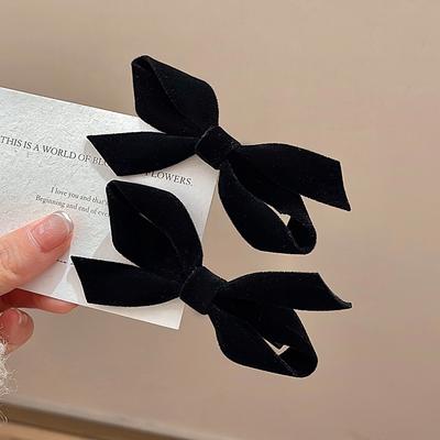 2pcs Black Velvet Hair Bow Clips for Women Solid Color Bowknot Hairpins Fashion Barrettes Simple Hair Accessories
