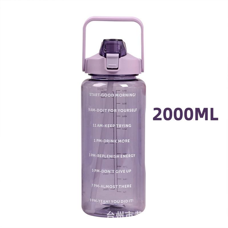 2000ml Reminder To Drink Plastic Sports Water Bottle with Graduated Water Bottle Portable Space Cup Large Capacity Kettle