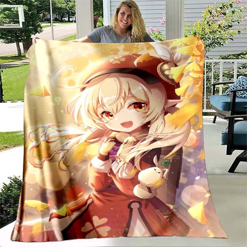 Game Genshin Impact Flannel Throw Blanket Gamer Cartoon Bedspread Smooth Soft Warm Gamer Gift Bed Sofa Home Bedroom Office Decor