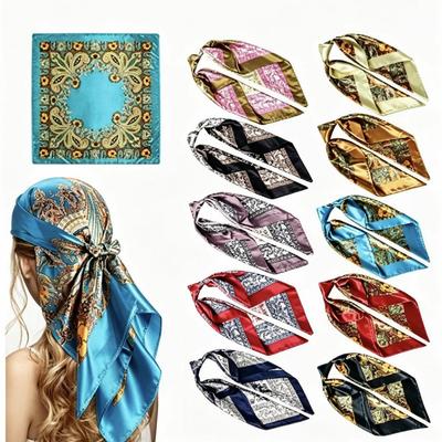 European and American Style 90cm Satin Silk Square Scarf Shawl Headscarf Bandana