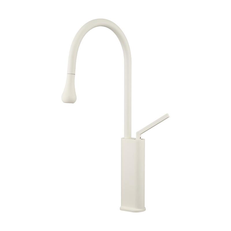 White Pull-out Bathroom Basin Faucet Brass Simple Pull Out Rotary Hot And Cold Mixed Water Sink Tap Black Kitchen Basin Faucet