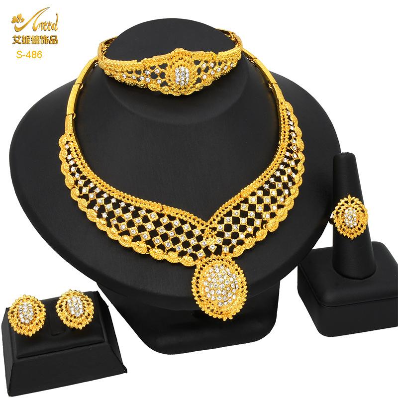 Oro 24K Dubai Collana Orecchini Bracciale Anello Sposa India Nigeria Medio Oriente Set Collana 2026