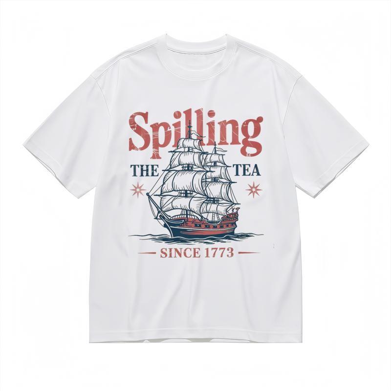 Women's Fashion Breathable Classic T-Shirt Nautical Spilling Tea Theme Art Tee