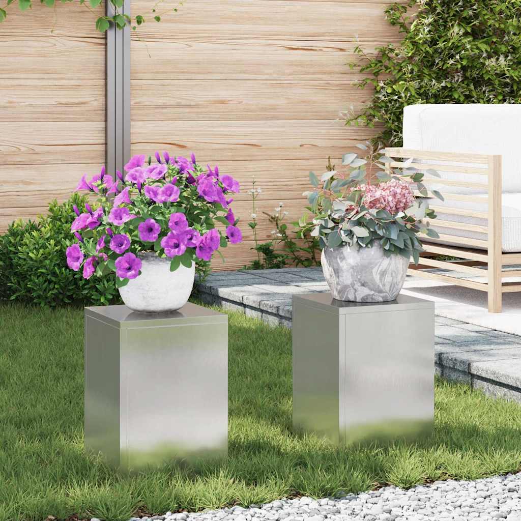 Plant Stand 2 Pcs Silver 24 X 24 X 35 Cm Stainless Steel