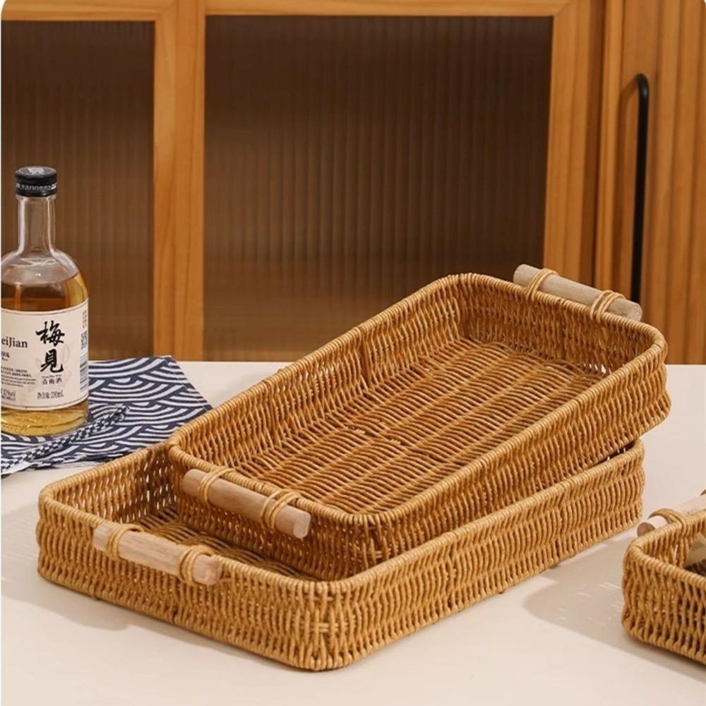 Rectangular Woven Storage Basket Shallow Bin Food Plate Snack Plate Handwoven Basket Kitchen
