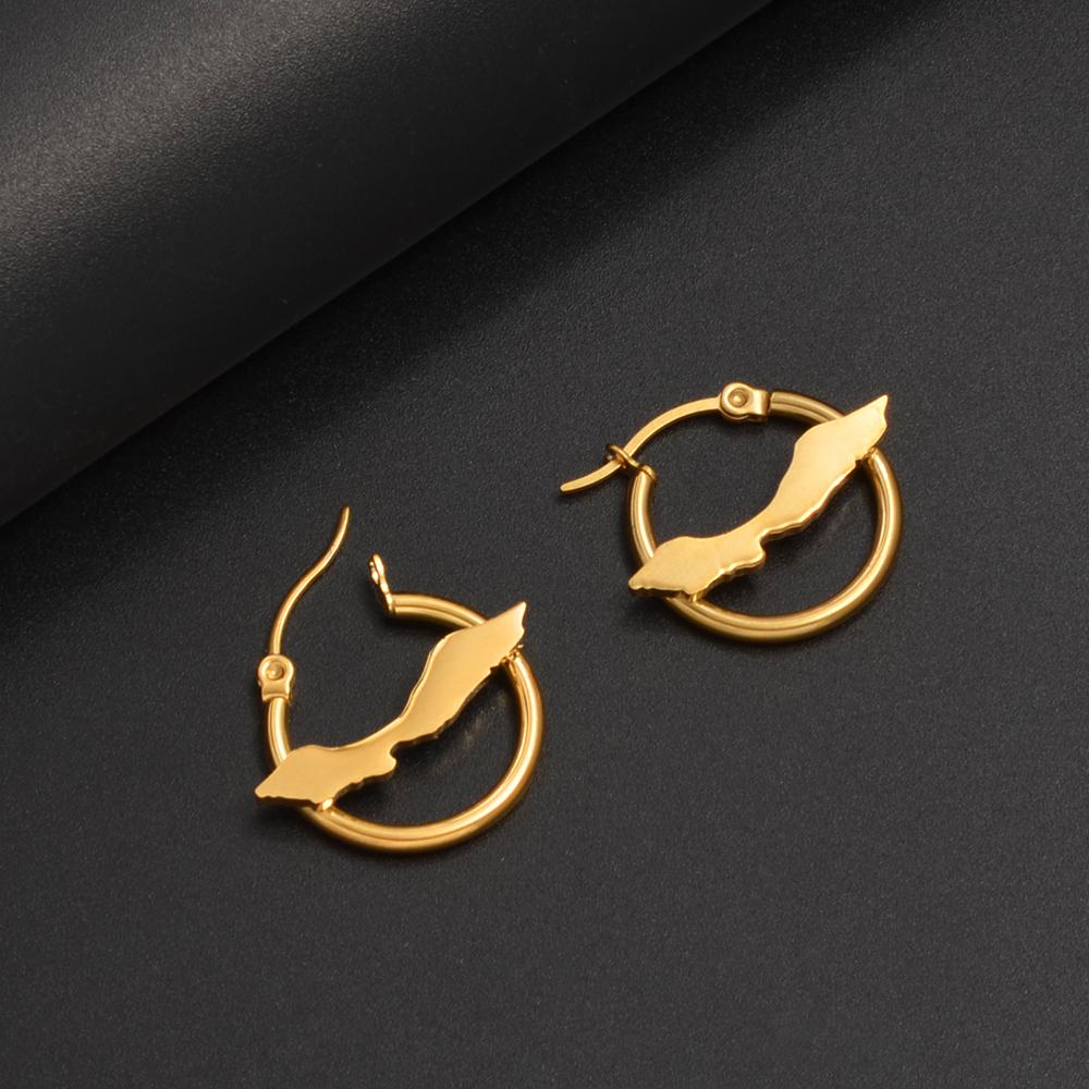 Anniyo Curacao Map Stud Earrings for Women Girls Stainless Steel Jewelry #005162