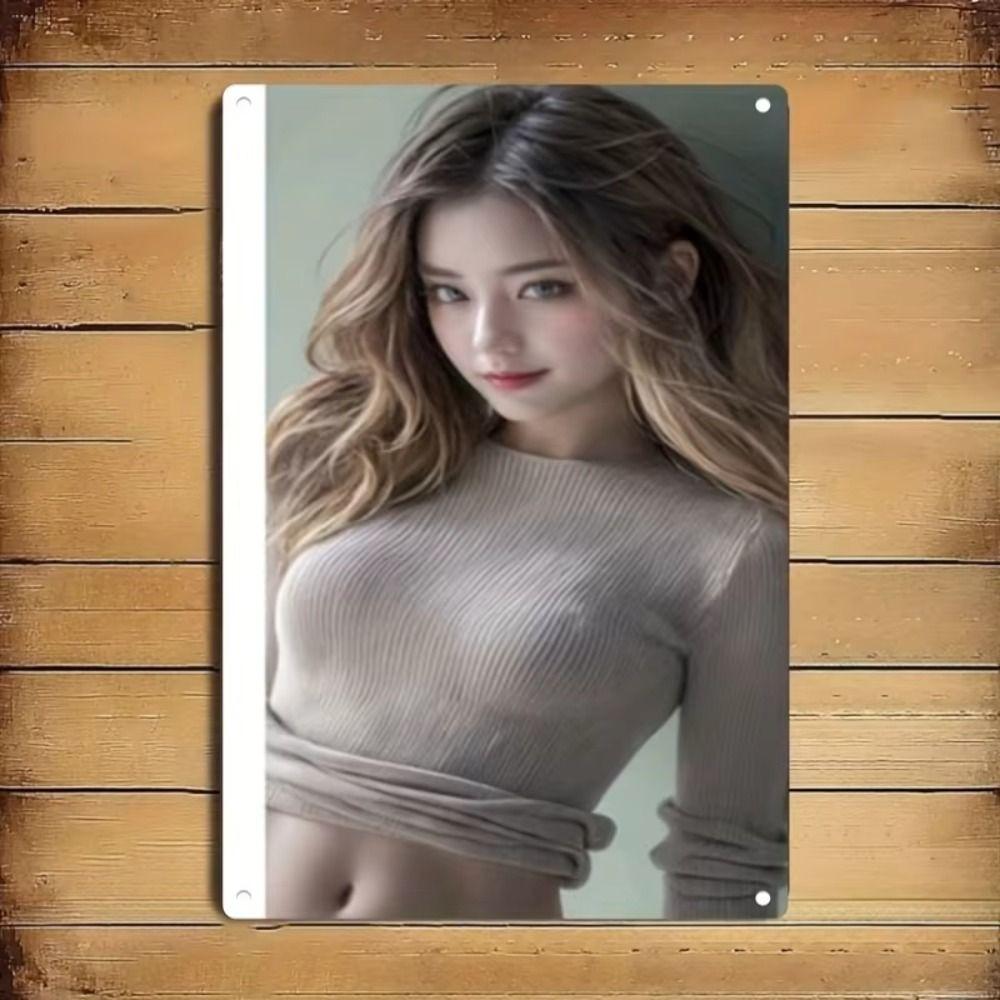 Metal Sign Vintage Girl Green Sweater Room Decor Wall Art 20x30 cm