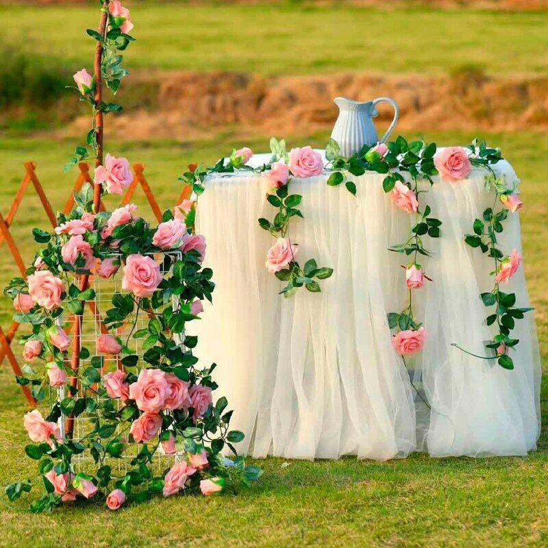 24m Silk Long Rose Fake Flower Ivy Vine Leaf Garland Wedding Party Home Decor