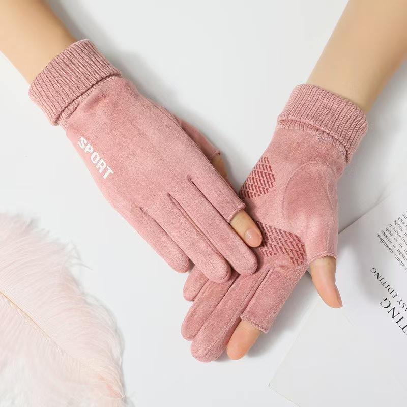 Suede gloves men's and women's season outdoor velvet thickened warm non-slip takeaway rider gloves