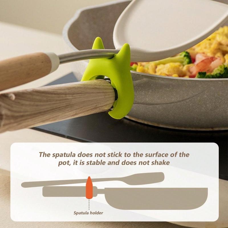 

Soft Silicone Spoon Rest, Devil Shaped Spatula Holder, Adjustable Non Slip Cooking Spoon Holder зелений