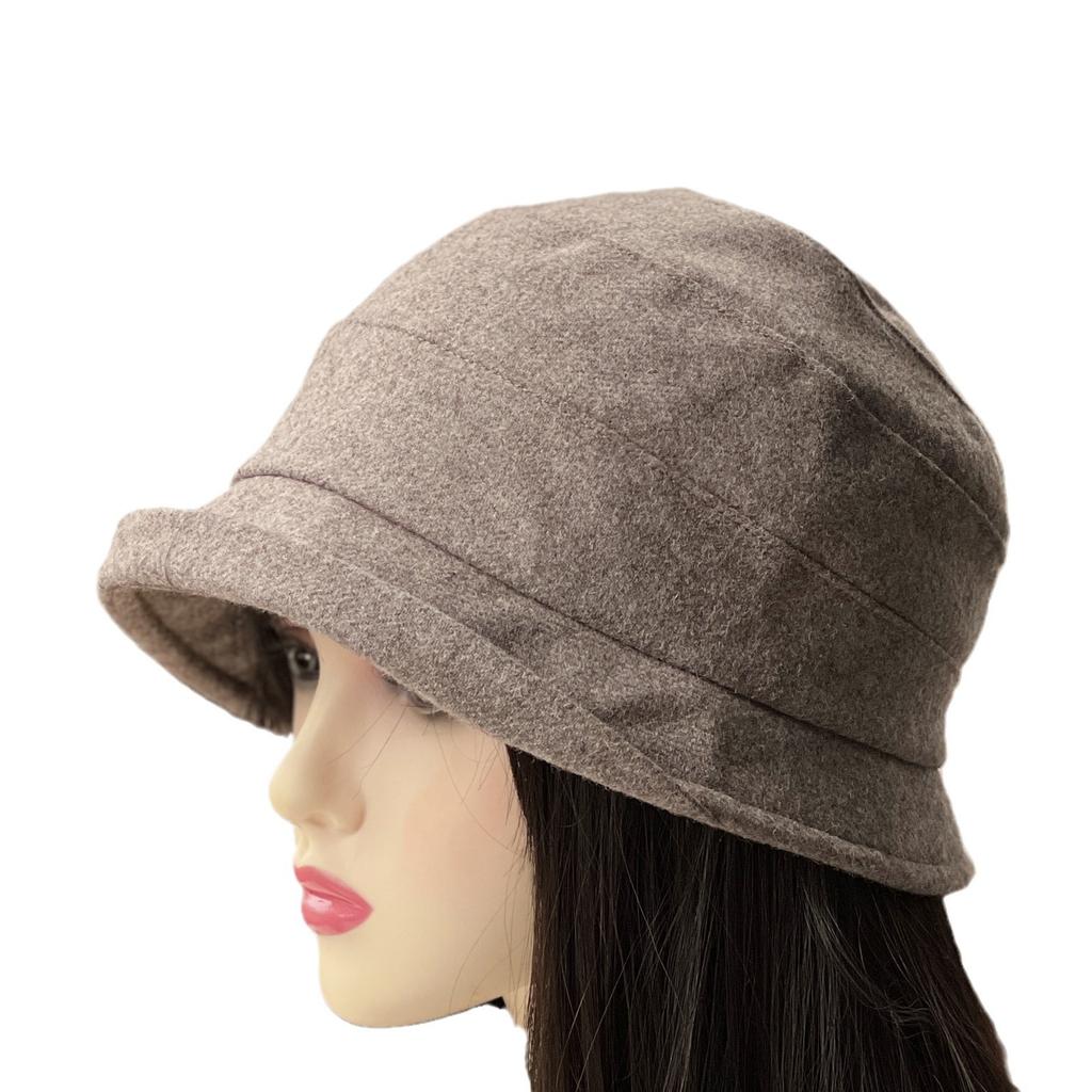 New Rolled-brim Bucket Hat Women's Autumn and Winter Small Edge Woolen Basin Hat Retro Rolled-edge Casual Hat Slim Warm Sun Hat