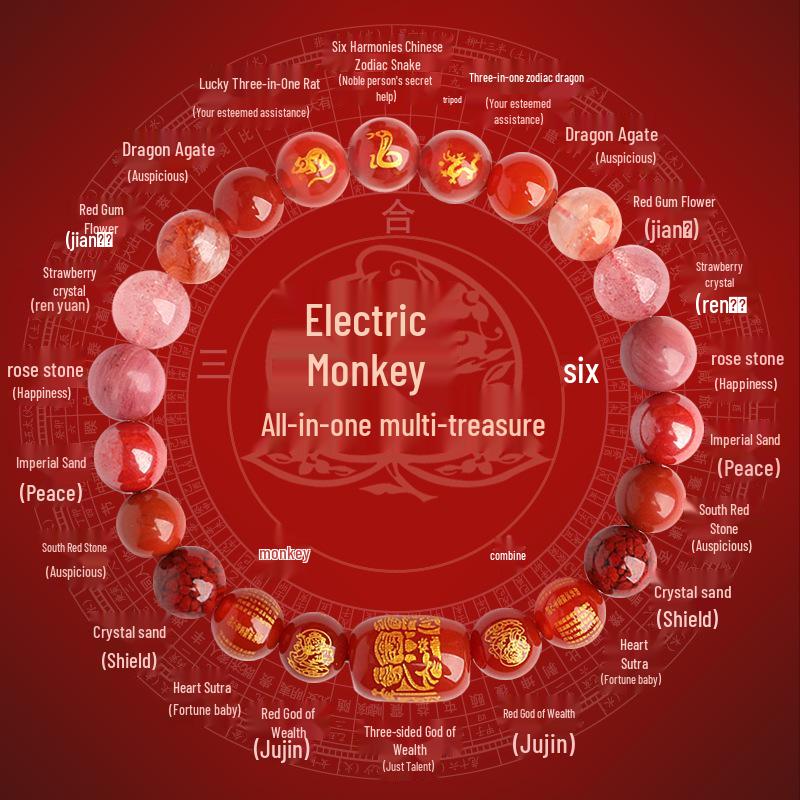 2025 Year of the Snake Crystal Cinnabar Bracelet - Tai Sui, Wealth God & Heart Sutra Charm for Men and Women