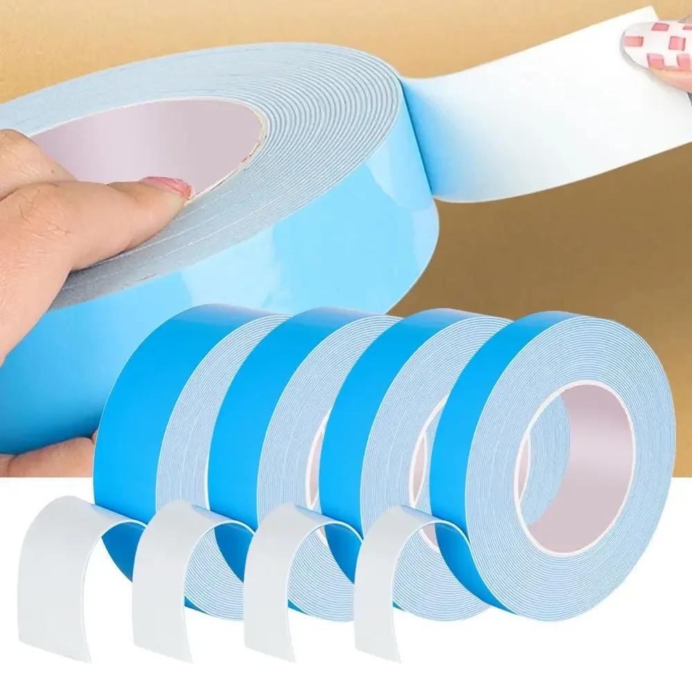 10Meters/Roll Blue Film White Double Sided Tape Sponge Strip 10-30mm Width Multifunctional PE Foam Strong Self Adhesive Tape