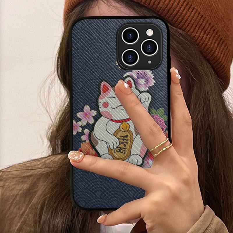 Custodia per telefono Gatto Fortunato Custodia rigida in pelle per iPhone 11 12 13 Mini Pro Max 8 7 Plus SE 2020 X XR XS Coque