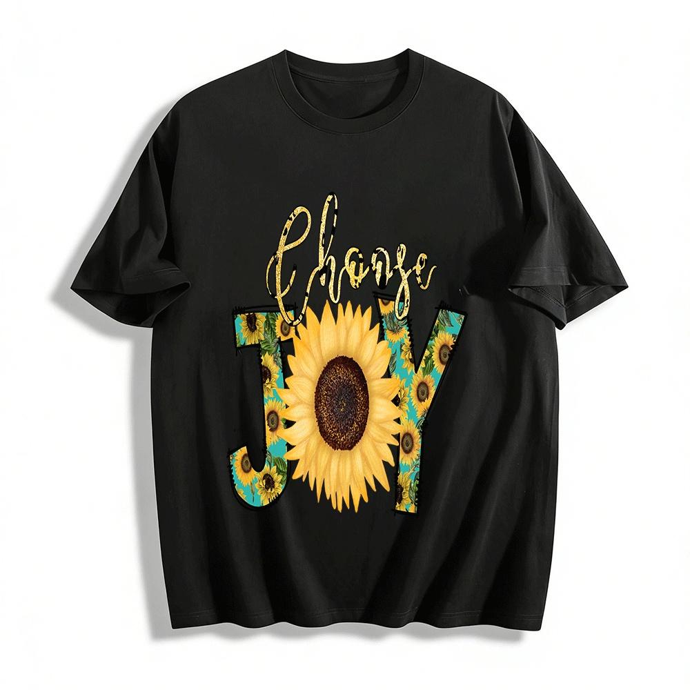 Choose Joy Sunflower Print Casual Daily Crew Neck T-Shirt Pure cotton T-shirt XXS