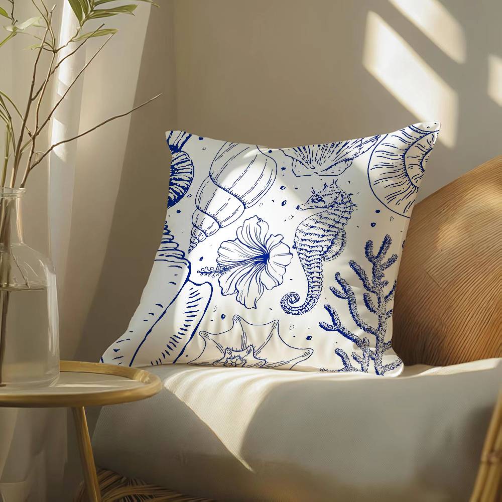 

Animals Marine Theme Print Pillow Case Silky elegant Comfort Sofa Bed Invisible zipper Beach pillowcase 12x12Inch