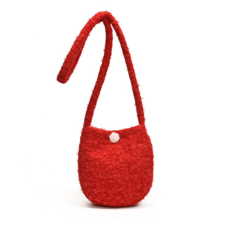 Winter Plush Bag Women's 2025 New Versatile Shoulder Messenger Bag Large-capacity Woolen Bucket Bag