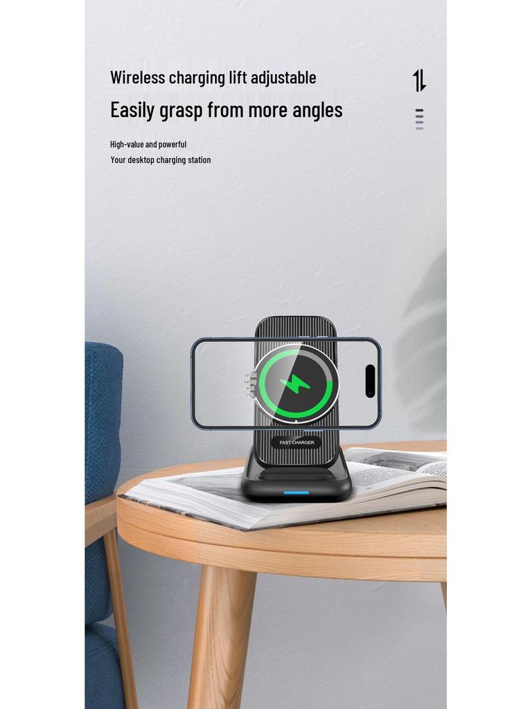 3-in-1 Foldable Wireless Charging Stand with Magnetic Cable for Fast Charging