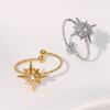 Women Finger Ring Eight-Pointed Star Ring Stainless Steel Adjustable Fit Open Texture Stacking Ring Jewelry Gift