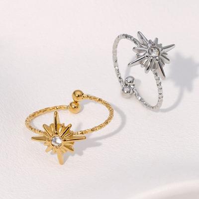 Women Finger Ring Eight-Pointed Star Adjustable Fit Open Ring Stainless Steel Texture Stacking Ring Jewelry Gift