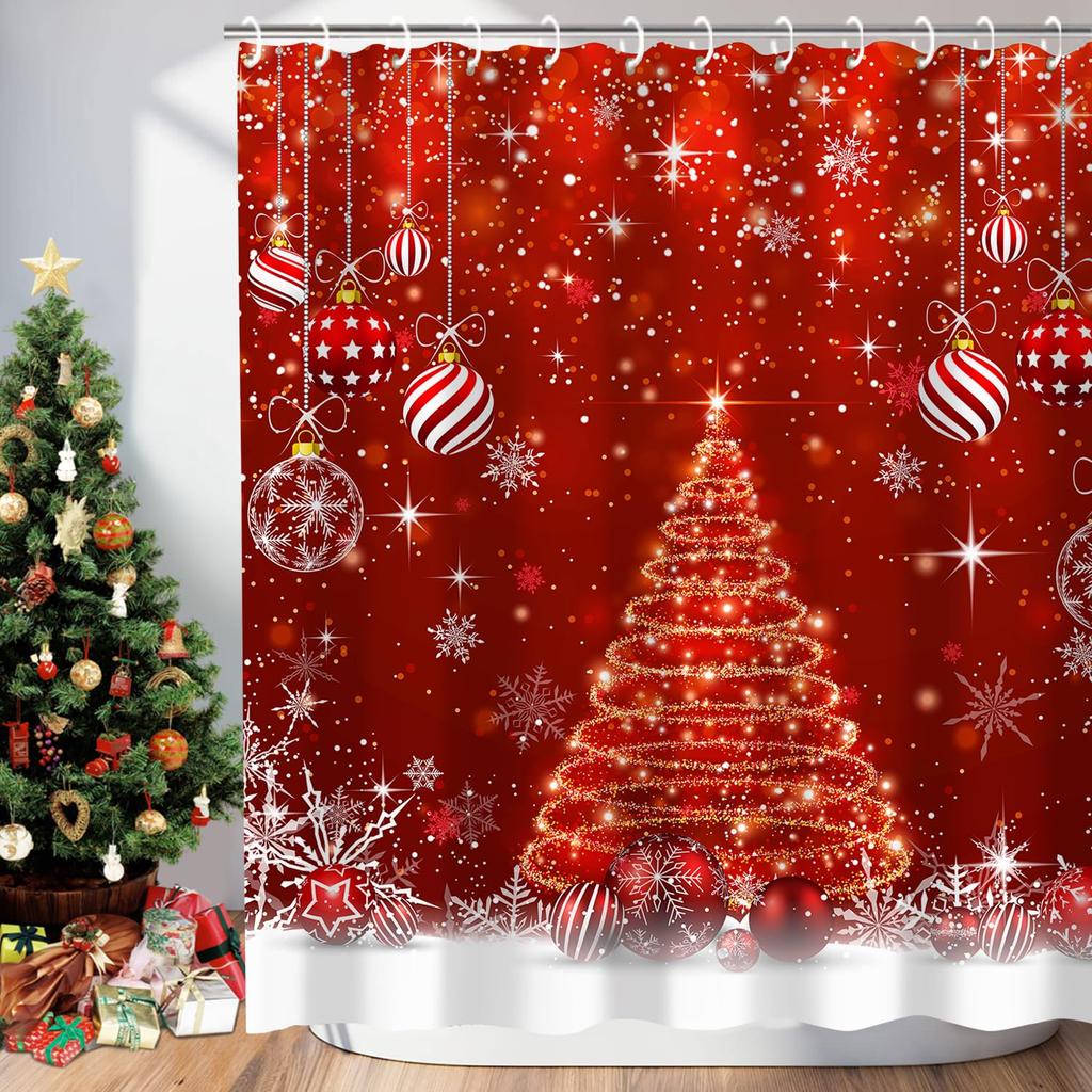 Christmas Shower Curtain Xmas Tree Shower Curtain Winter Snowflake Pattern Shower Curtain For Bathroom Decor Washable Durable
