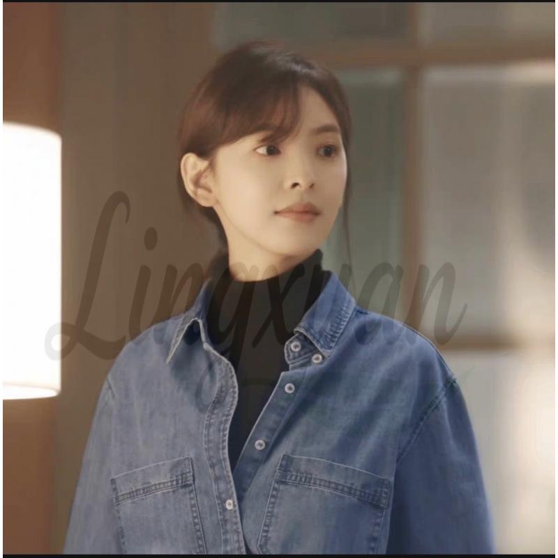 

Star Zhang Ruonan Inspired Blue Long-Sleeve Denim Shirt – Perfect for Spring and Autumn. Large синій