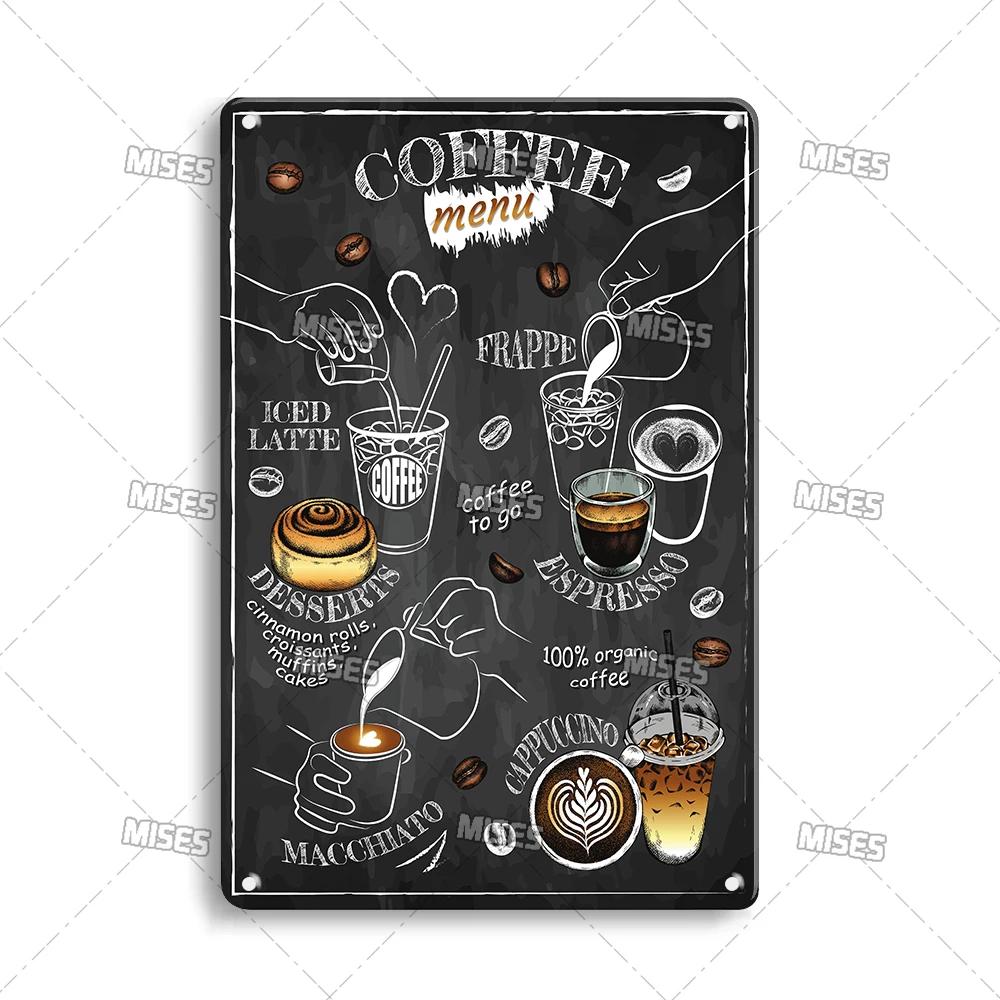 MISES Kaffemeny Väggskylt i metall Plåt Café Metallplakett Vintage Metallskylt Hem Café Studio Metallaffisch Industriell Dekorskylt