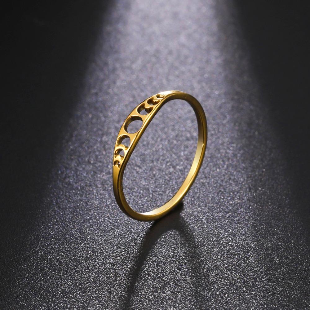 Personality Stainless Steel Moon Phase Couple Rings for Men Women Hollow Star Moon Sun Stacking Finger Ring Celestial Jewelry
