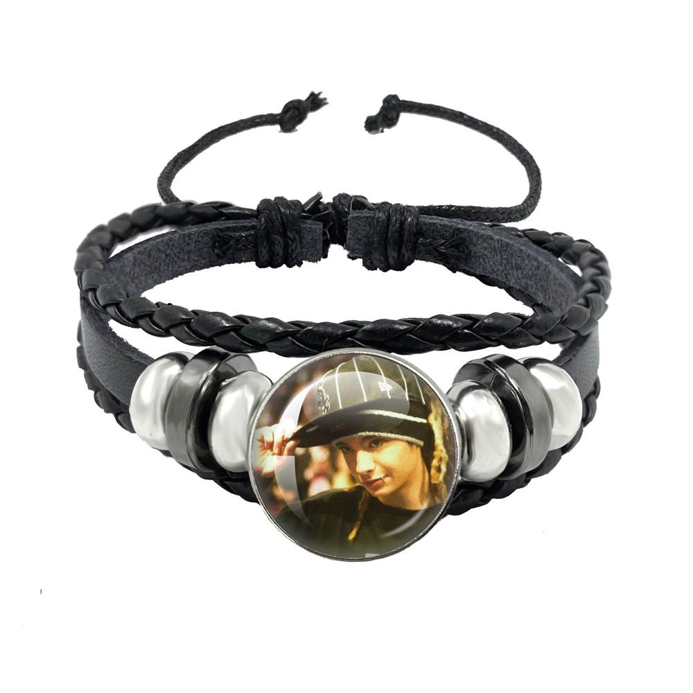 Pop Retro Rock Band Tokio Hotel Bill Kaulitz Band Black Rope Button Glass Cabochon Leather Bracelet Jewelry Charm Fans