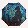 Starry Night Cat Round Rug - Celestial Floral CarpetUmbrella, Portable 3-Fold Compact Umbrella,Christmas Gift ES543