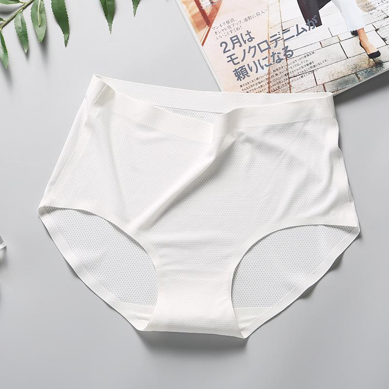 Fashion Solid Color Women's Large Size Ice Silk Underwear Seamless Breathable Hole Mid-waist Briefs Comfortable Underwear