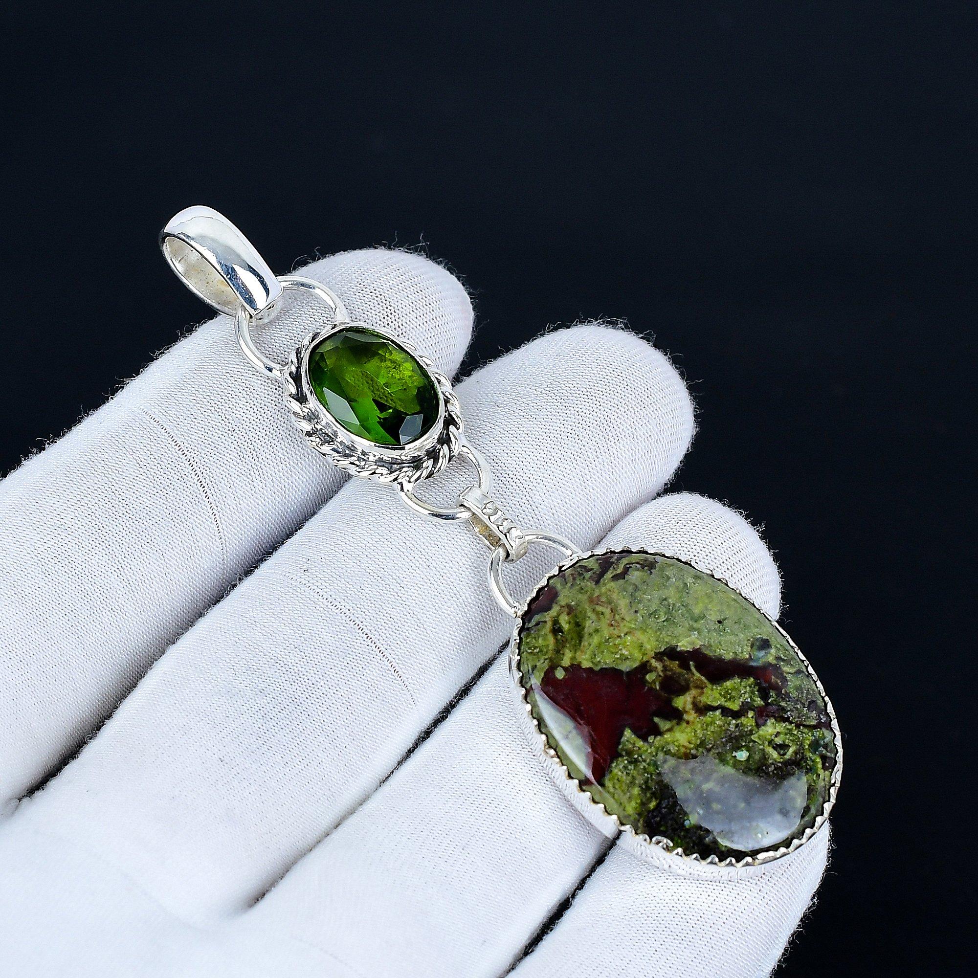 

Dragon Blood Jasper Pendant, 925 Sterling Silver Handmade Jewelry, Peridot Silver Pendant, Party Wear Jewelry For Women s, Pendant Gift For Father 8 Cm зелёный